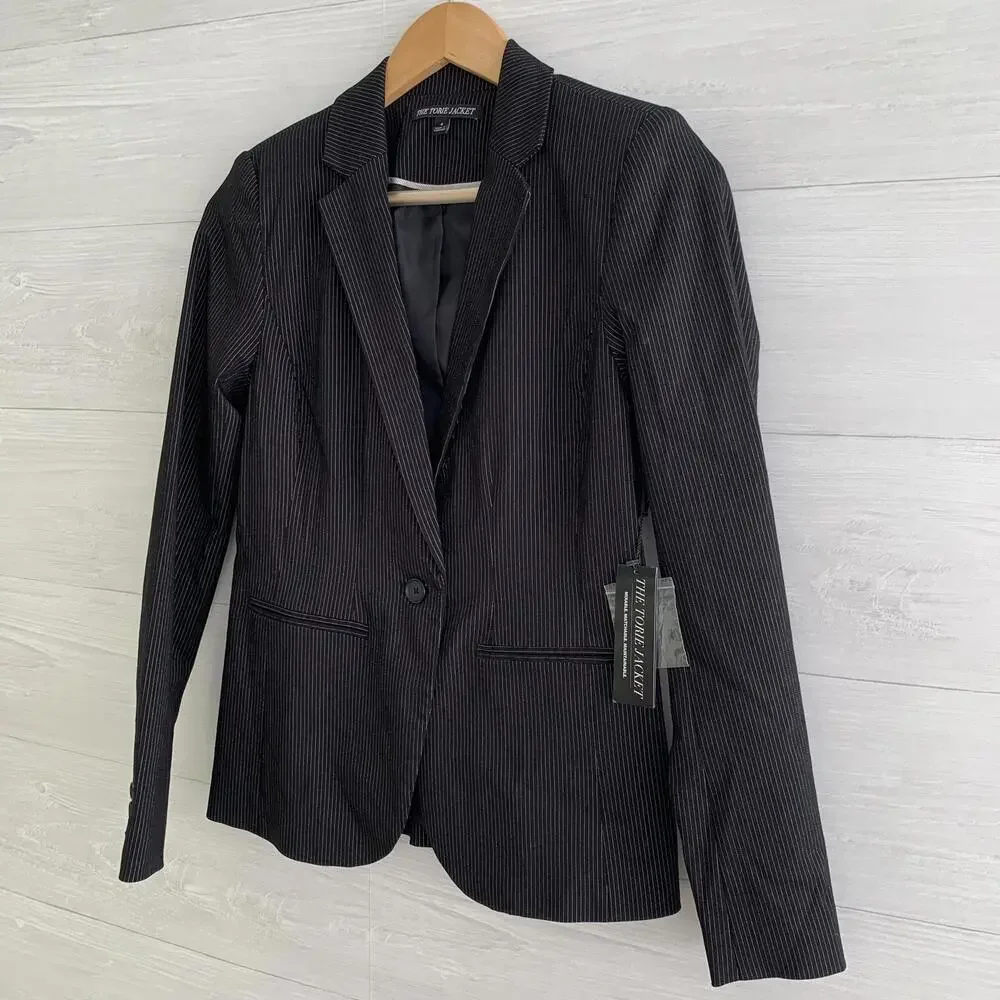 NWT Apt. 9 - Black pinstriped The Torie Jacket single button blazer, sz 0